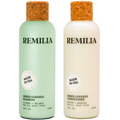 Remilia diosa verde champú botella: cabello limpio y brillante