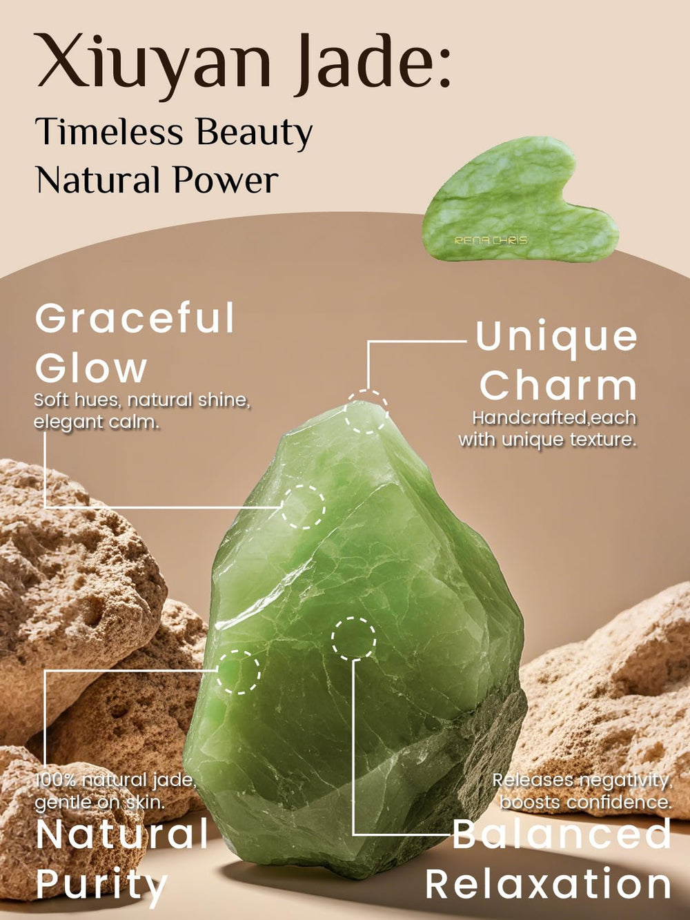 Rena Chris gua sha masaje facial con aceite, uso suave para cuello y pómulos