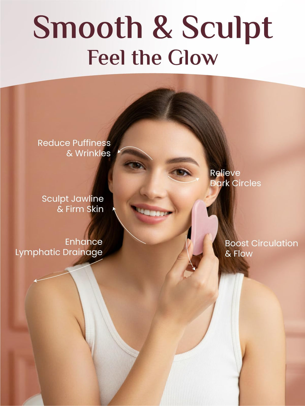 Rena Chris gua sha rose quartz en caja elegante, ideal para regalo de cuidado facial.