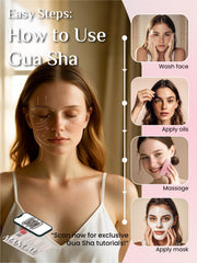 Rena Chris gua sha rose quartz con manual y paño, todo incluido para uso y limpieza.