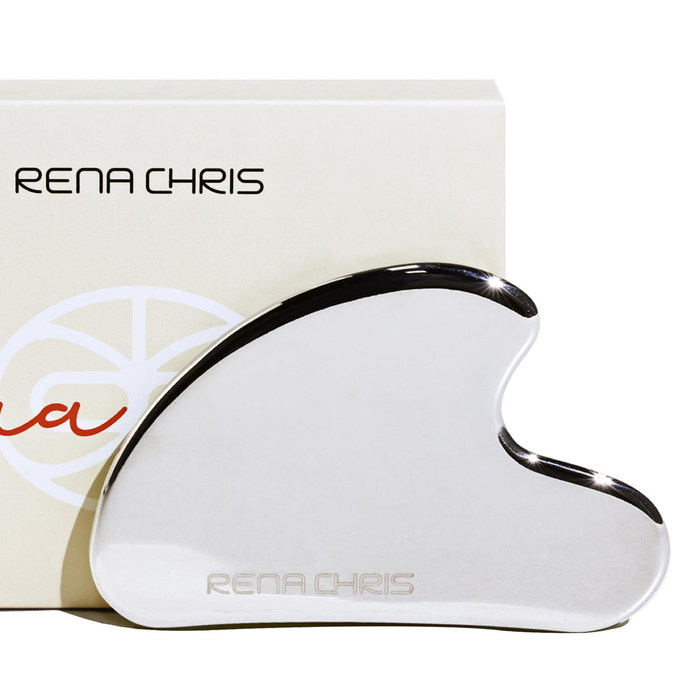 Rena Chris gua sha facial de acero inoxidable para masaje facial y reducción de hinchazón
