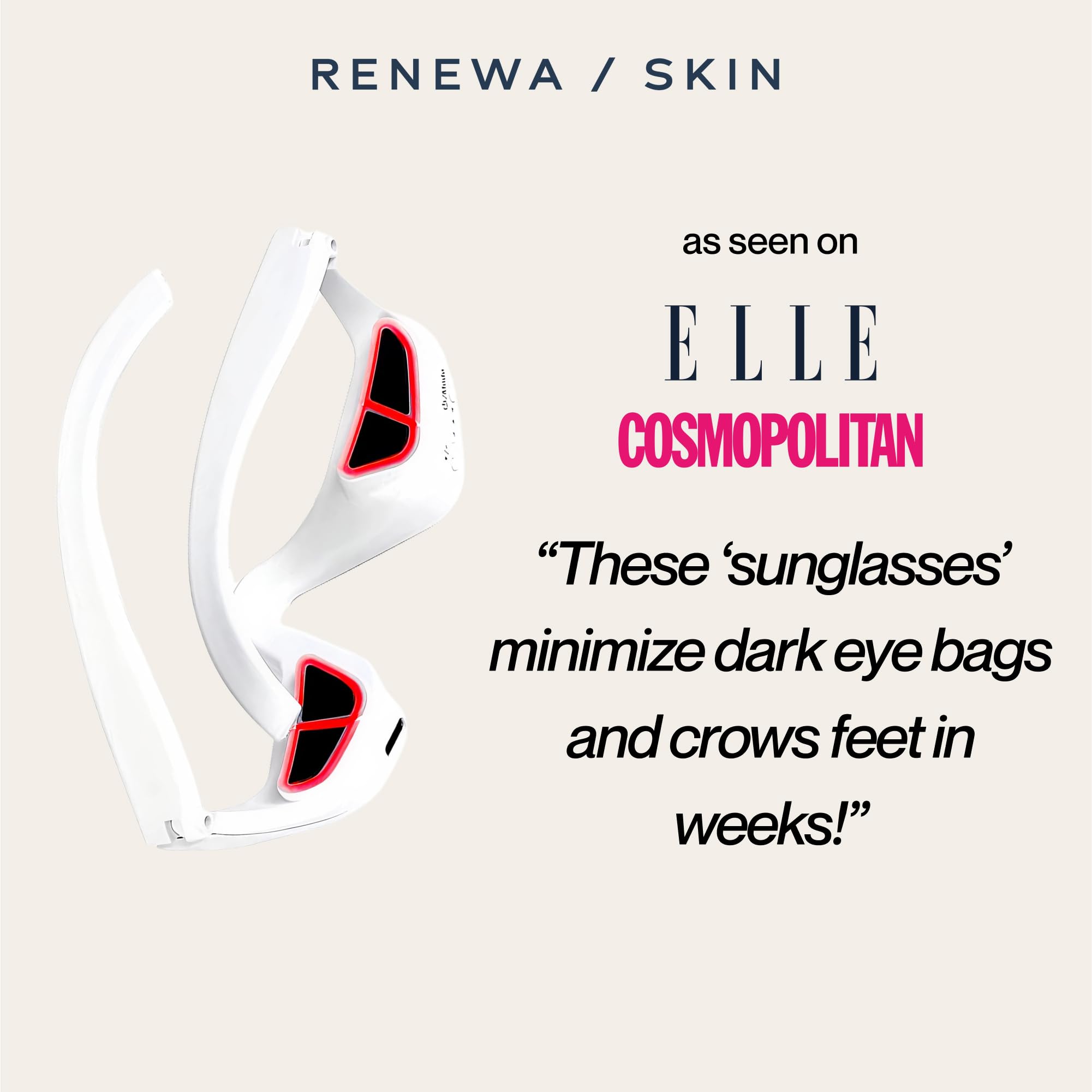 Renewa EyeLift, diseño ergonómico tipo gafas, para aplicación precisa en ojos.