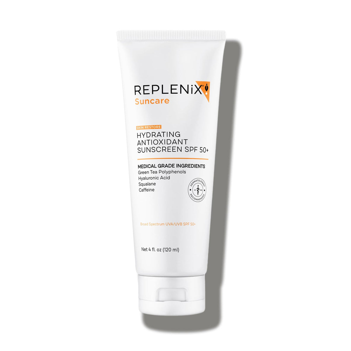 Replenix Écran Solaire SPF50, bouteille élégante, protection antioxydante pour la peau.