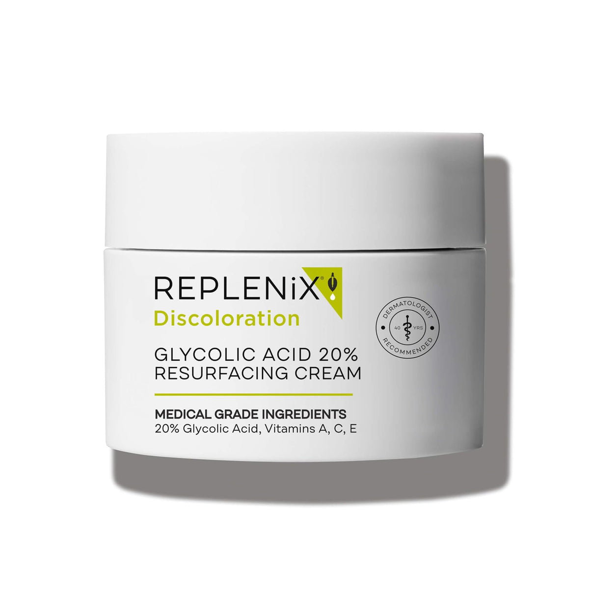 Replenix crema glicólico 20%: envase visible para un cuidado diario suave.