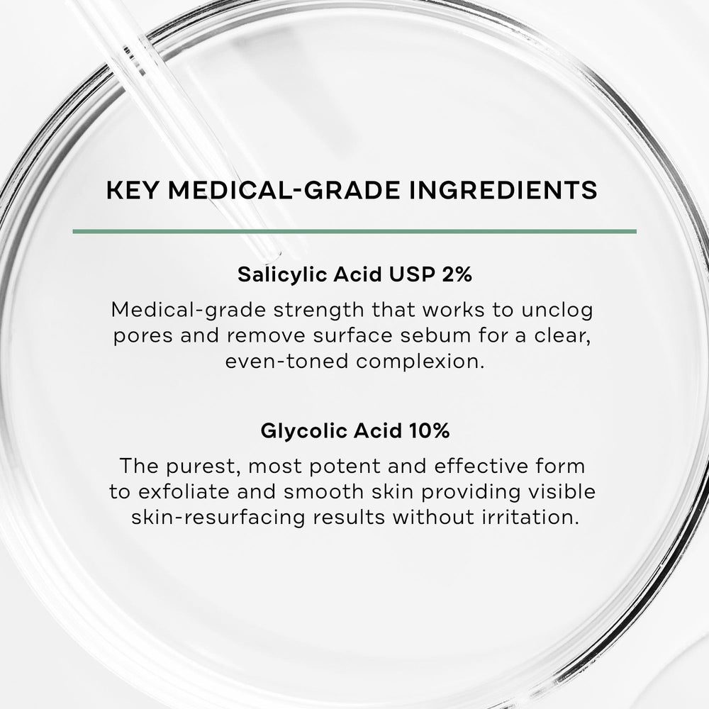 Ingredientes clave de Gly-Sal: acido glicolico y acido salicilico para exfoliacion suave.