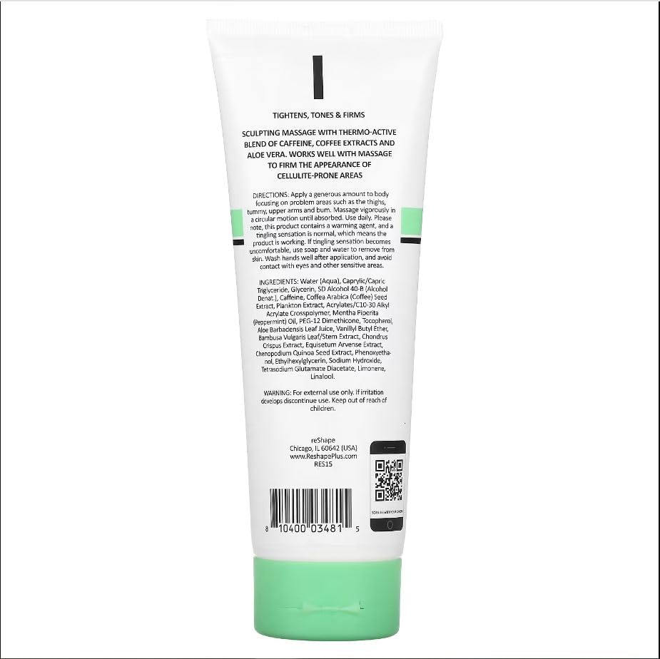 Reshape+ crema contorno corporal, mejora elasticidad y tono de la piel.