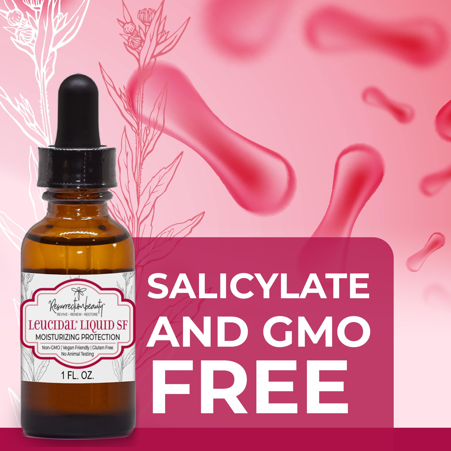RESURRECTIONbeauty Leucidal Liquid SF etiqueta EcoCert en envase para productos orgánicos