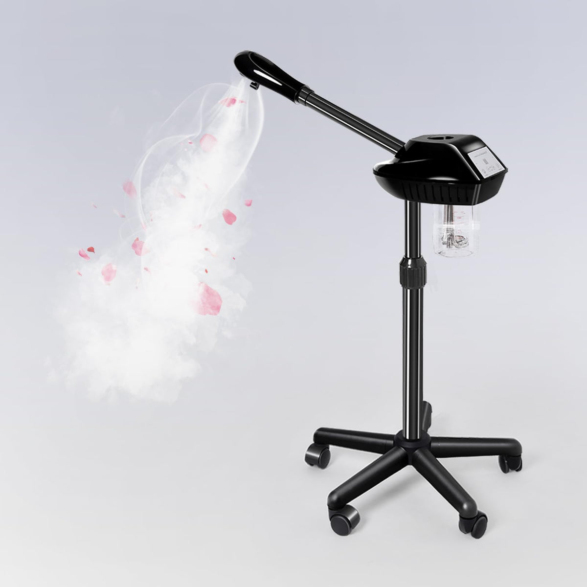 Retain Time vapor facial en ruedas para uso cómodo en casa.
