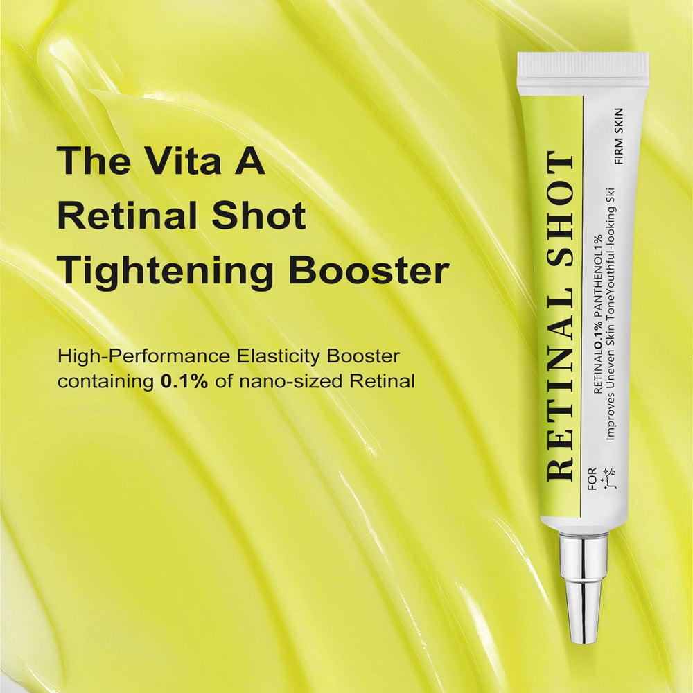 Retinal Shot, composición de ingredientes con retinal 0,1% y panthenol 1% para nutrición suave.