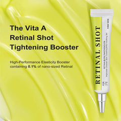 Retinal Shot, composición de ingredientes con retinal 0,1% y panthenol 1% para nutrición suave.