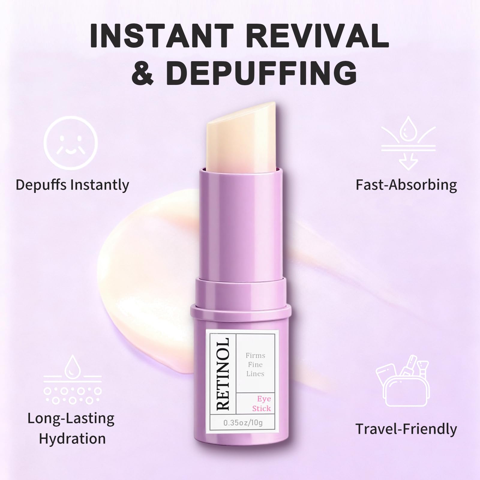 Stick de retinol para ojos, absorción rápida y eficacia en área sensible.