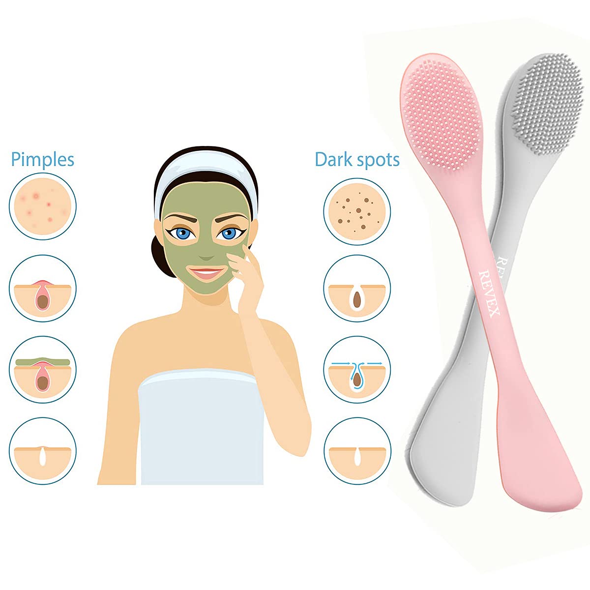 REVEX cepillo de limpieza facial de silicona para masaje y cuidado diario.