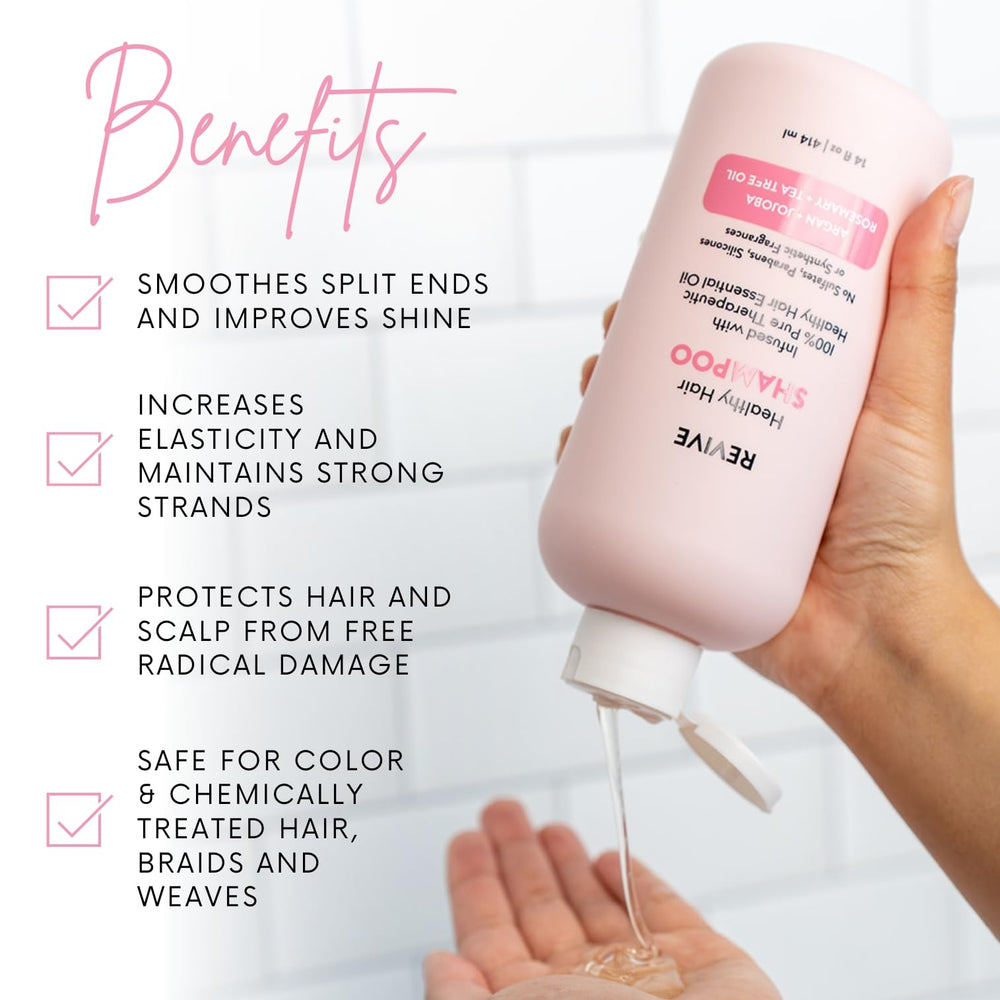 Reviveeo shampoo con aceite de argán para hidratación profunda y puntas suaves.