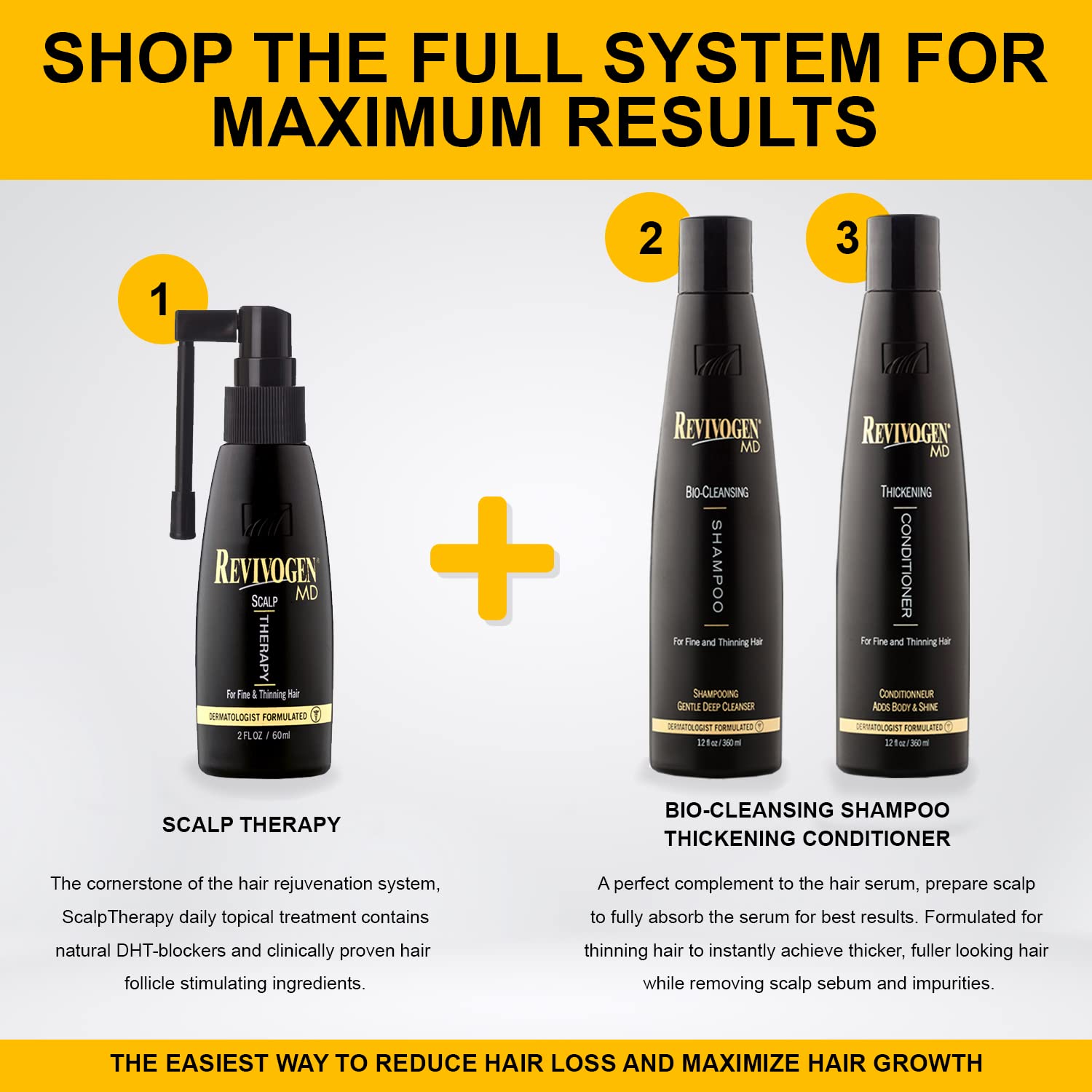 Revivogen MD Bio-Cleansing Shampoo ayuda a preparar el cabello para tratamientos capilares.