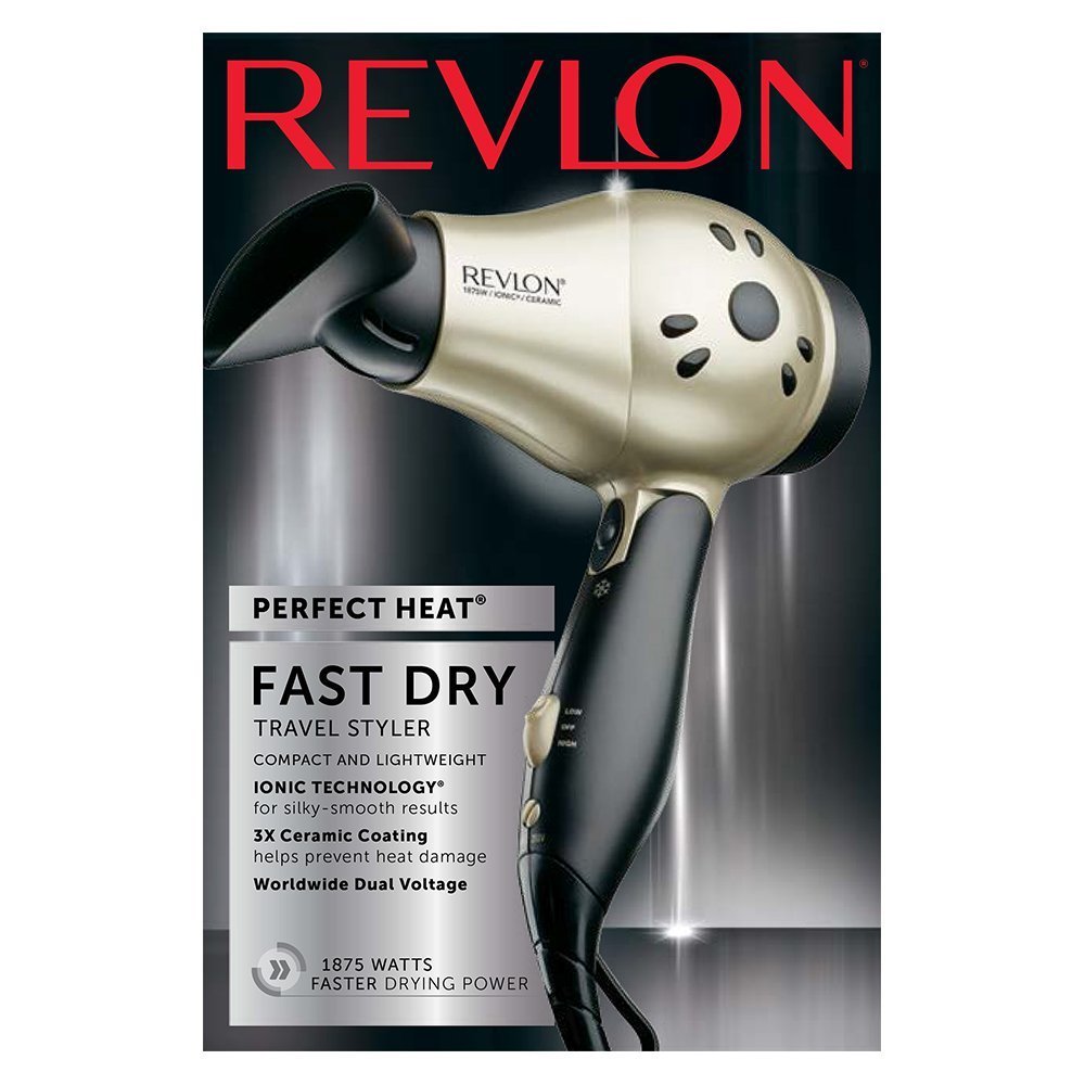 REVLON 1875W con voltaje mundial, listo para usar en viajes.