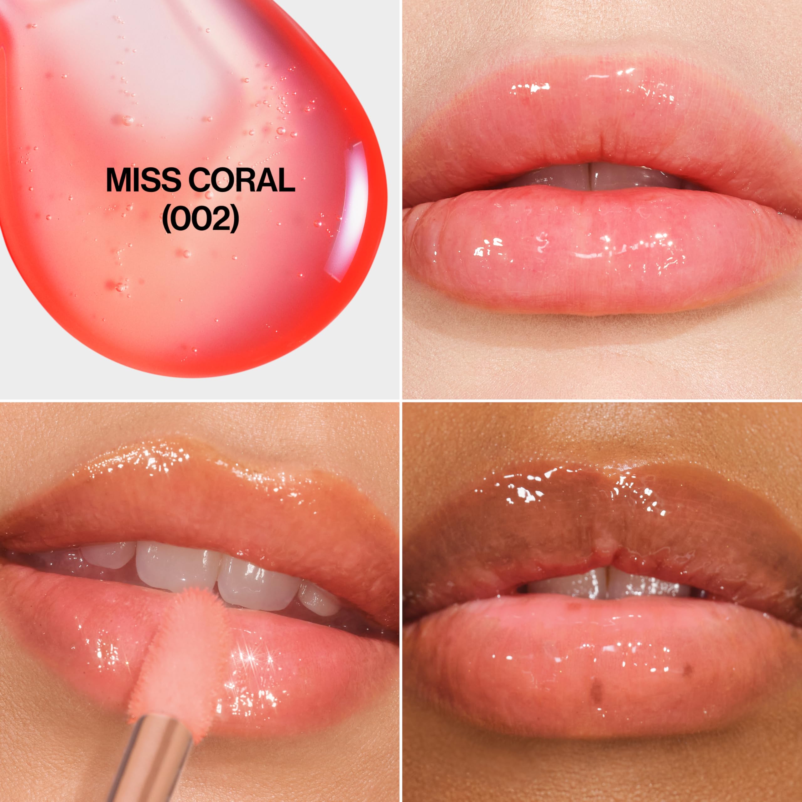 REVLON Aceite Labial Brillo Textura ligera desliza suavemente para labios hidratados y brillantes.