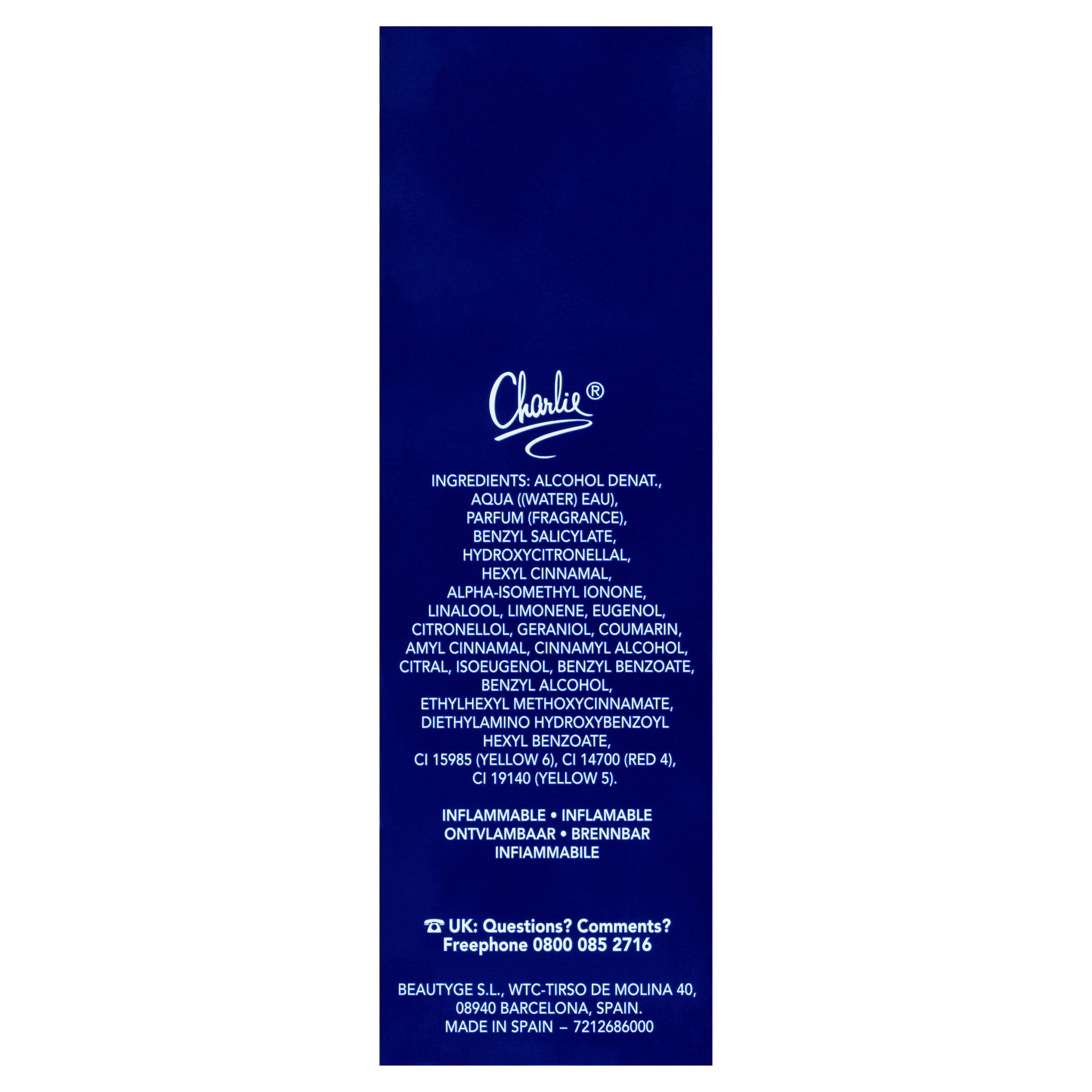 REVLON Charlie Blue envase: diseño elegante para el tocador.