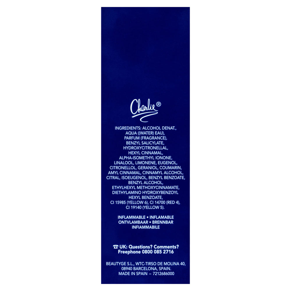 REVLON Charlie Blue envase: diseño elegante para el tocador.