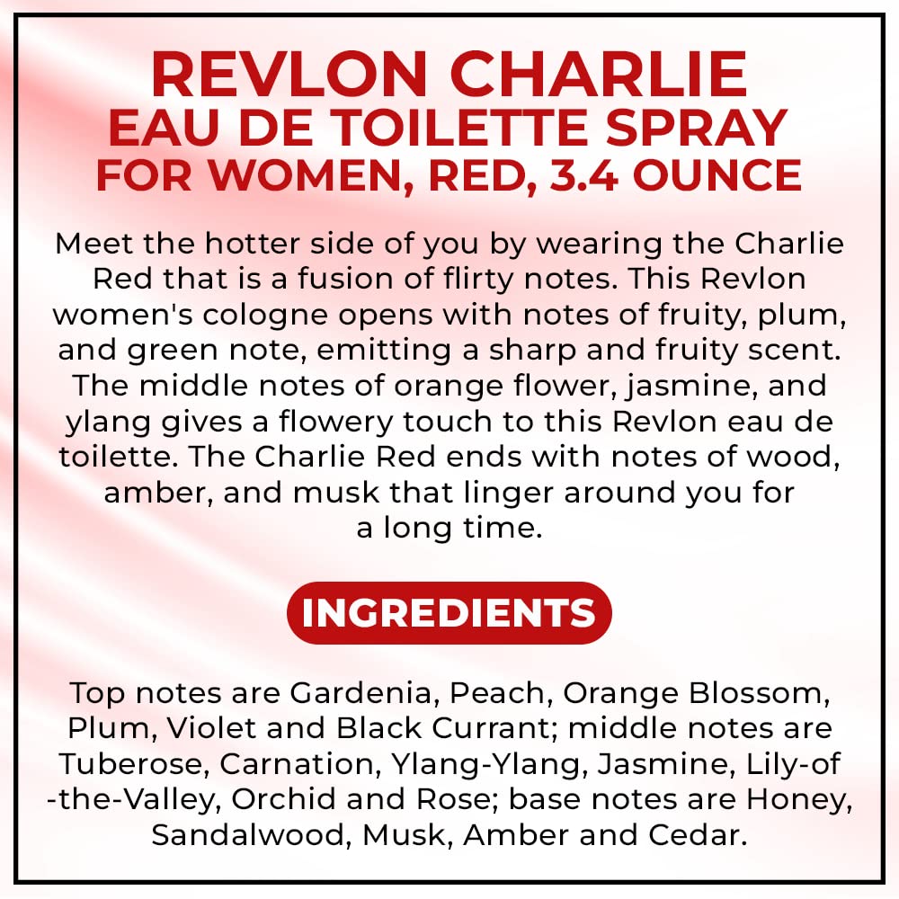 Etiqueta y empaque de REVLON Charlie Red EDT, señal de originalidad.