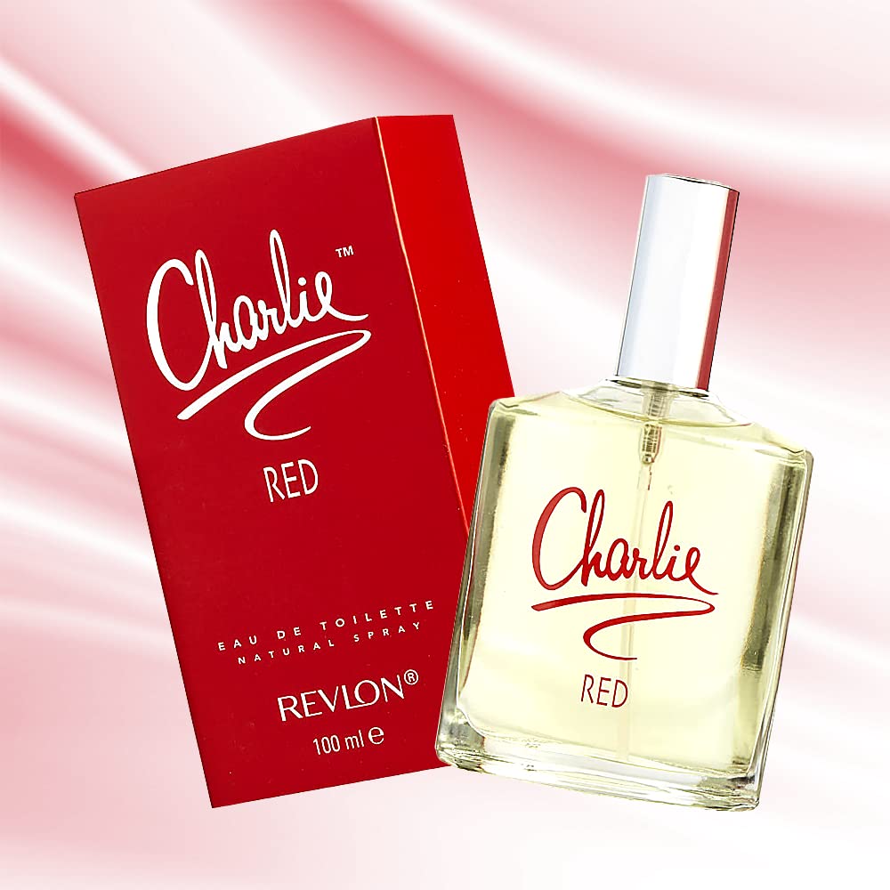 Frasco visto desde la espalda de REVLON Charlie Red EDT, frasco de 100 ml.