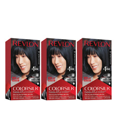 REVLON Colorsilk 12 Natural Azul Negro, paquete 3, cobertura 100% de canas.