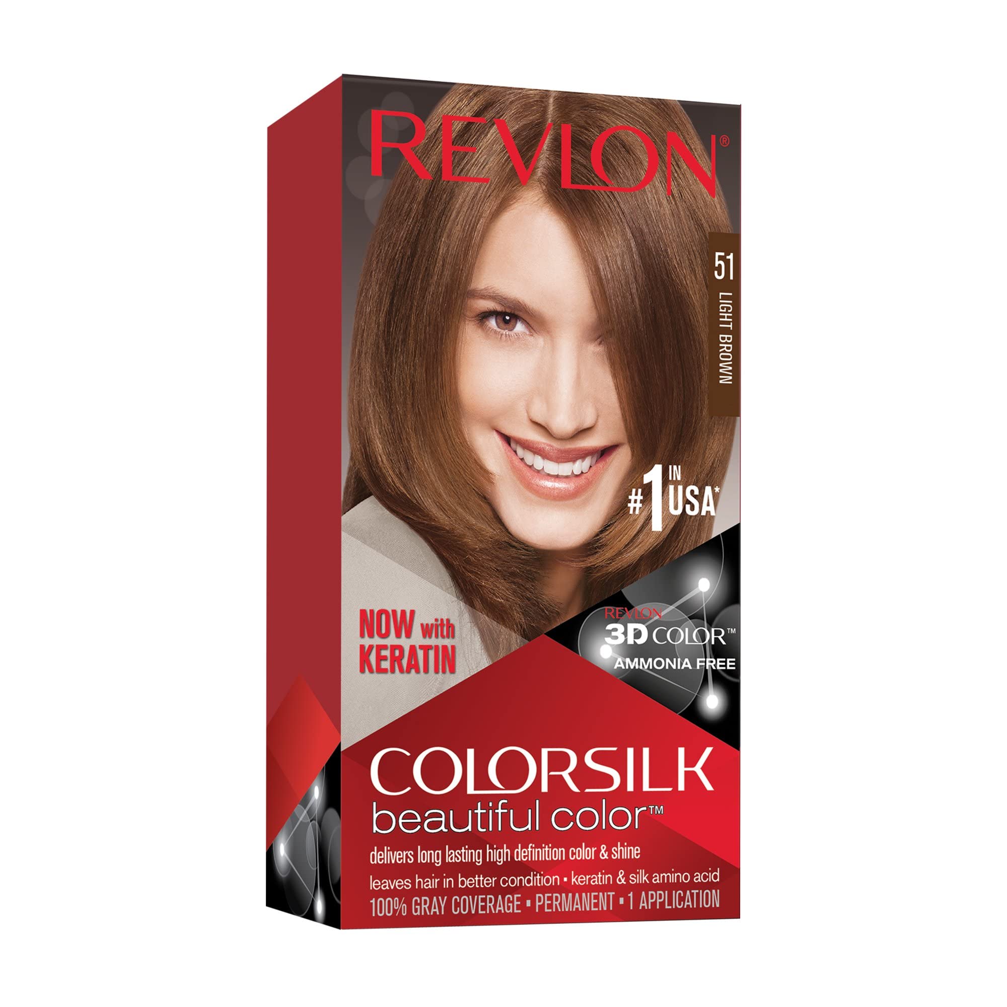 REVLON Colorsilk 51 Marrón Claro, empaque de 6 para coloración duradera.