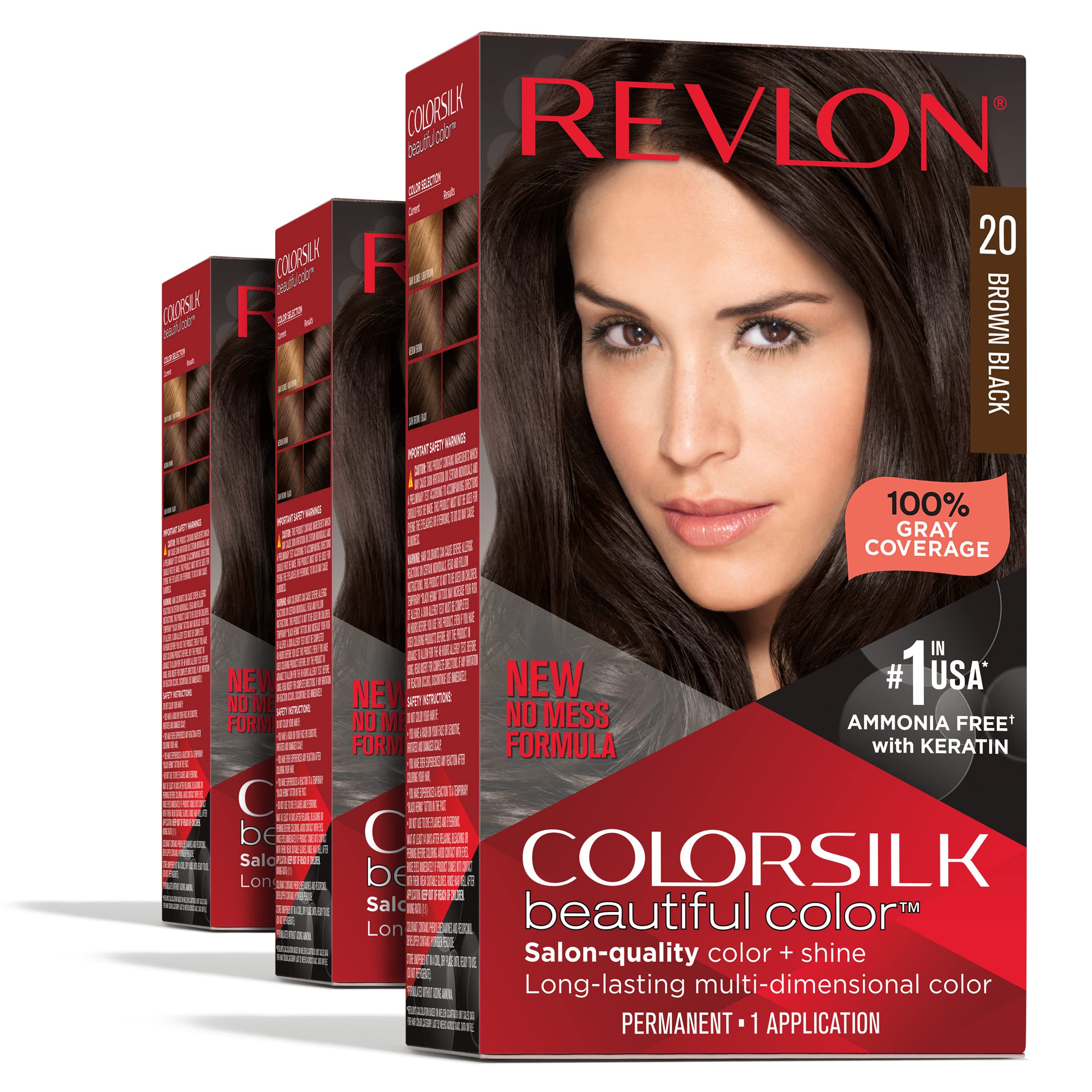 REVLON Colorsilk: botella de coloración para cobertura total de canas con acabado natural.