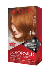 Caja de Colorsilk de Revlon para coloración permanente y cobertura uniforme.