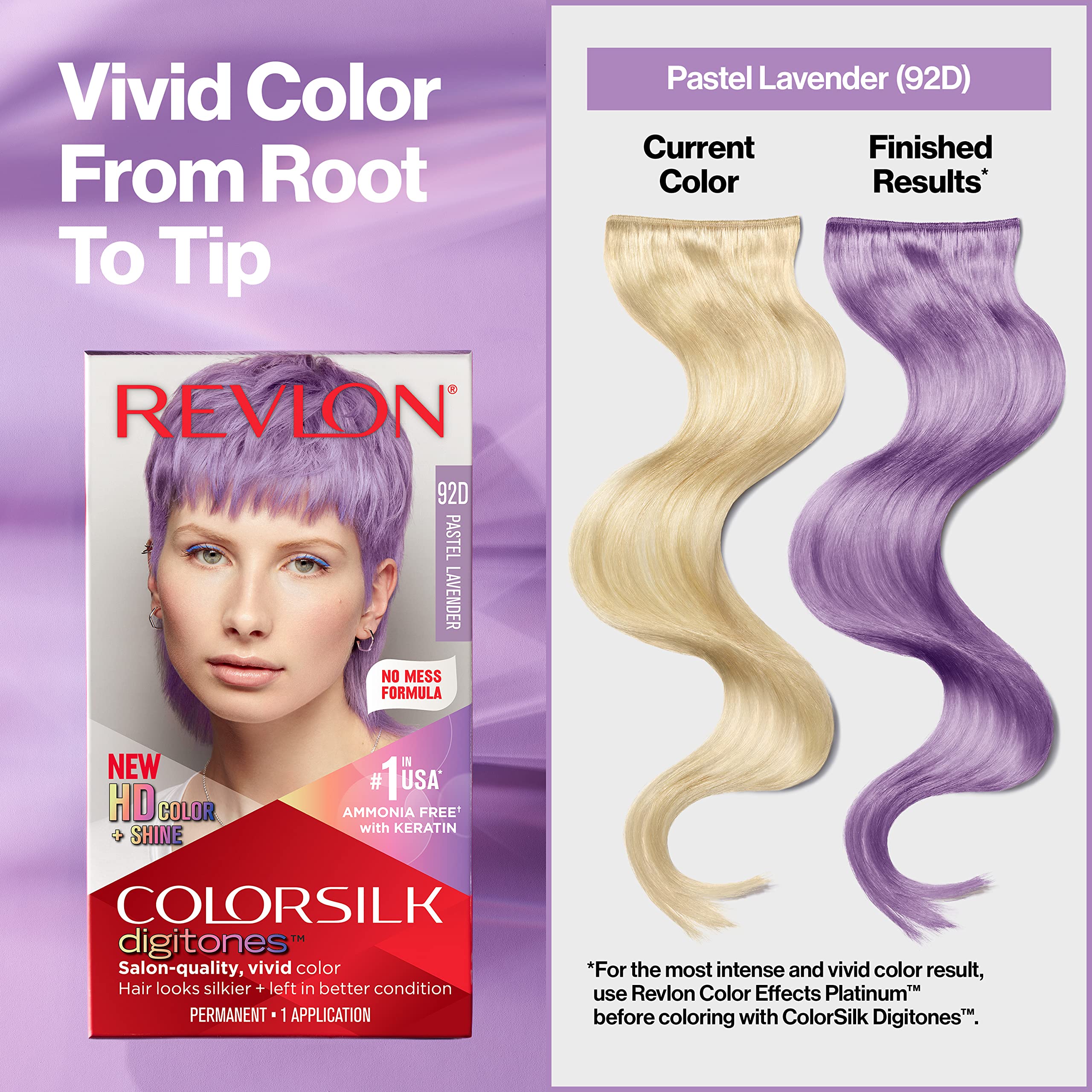 Revlon ColorSilk Digtones Pastel Lavanda: kit de mezcla y medidas para uso doméstico.