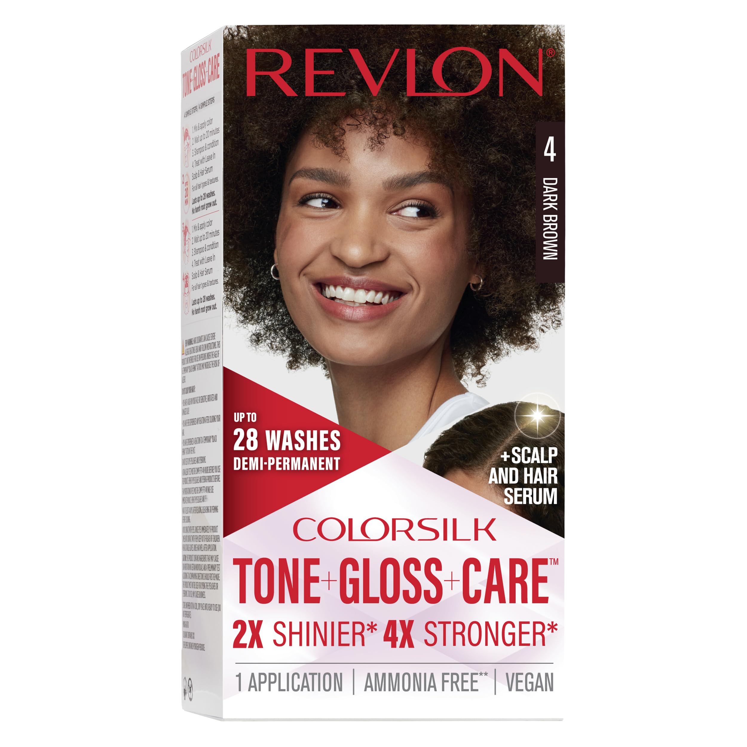 REVLON ColorSilk Tono + Brillo + Cuidado en caja para brillo inmediato.