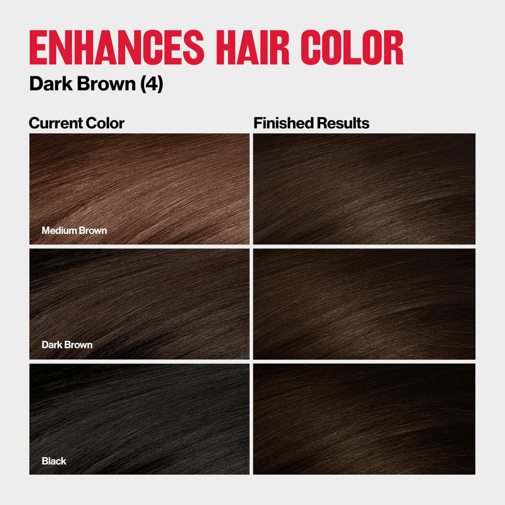 Muestra de color REVLON ColorSilk Tono + Brillo + Cuidado en cabello oscuro.