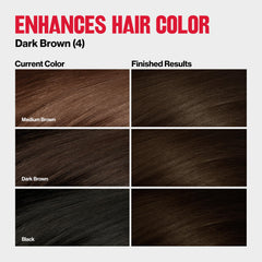 Muestra de color REVLON ColorSilk Tono + Brillo + Cuidado en cabello oscuro.