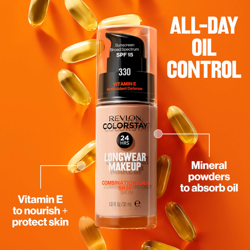 REVLON ColorStay base, control de grasa para piel mixta durante el día.