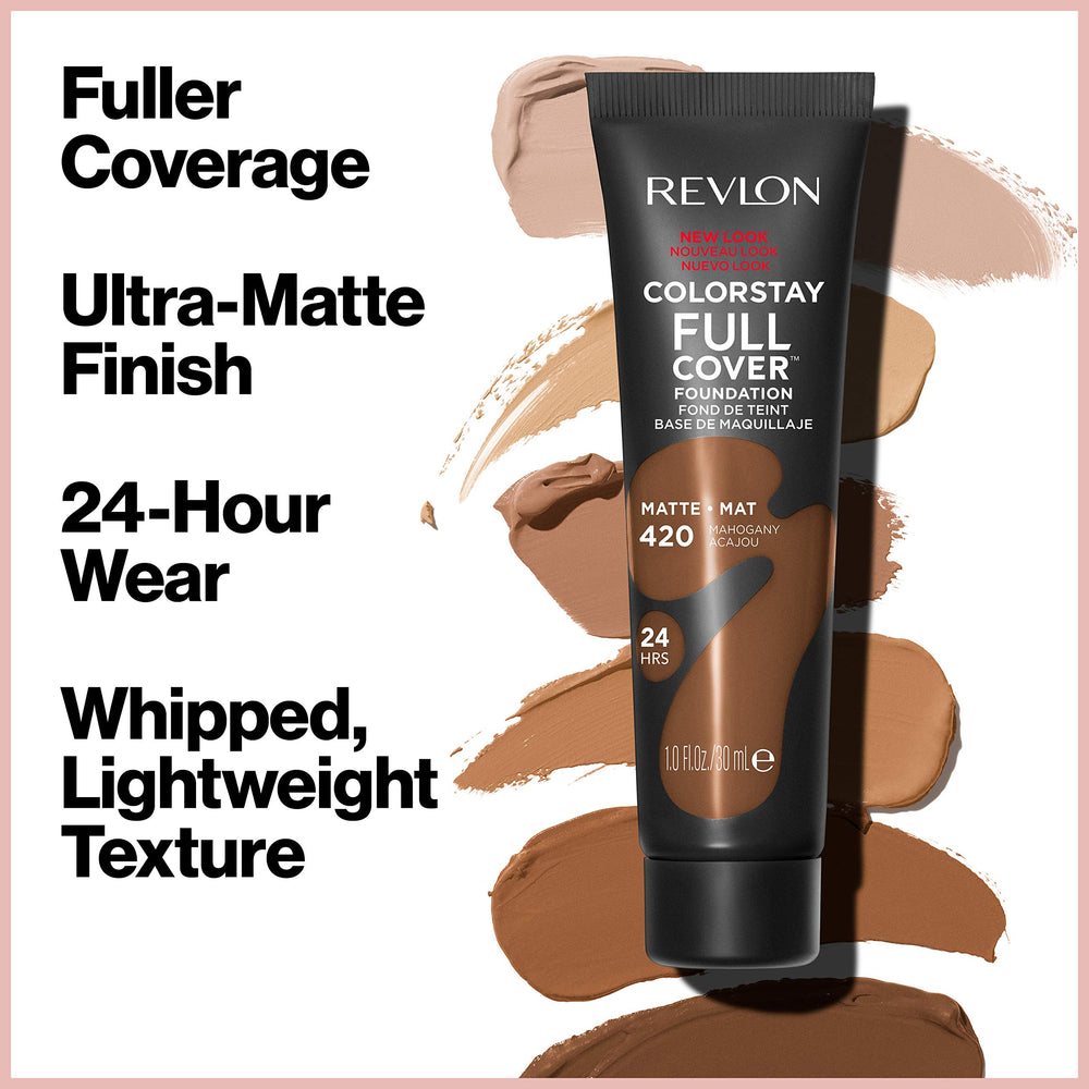 Textura mousse ligera de Revlon ColorStay Full Cover para acabado suave.