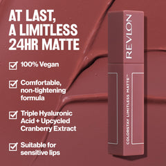 REVLON ColorStay Limitless Matte 006 Manifest, fórmula vegana para labios sensibles y cómodos