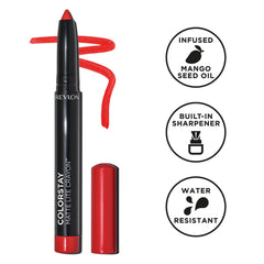 REVLON ColorStay Matte Lite Crayon Lipstick, empaque compacto con sacapuntas para retoques.