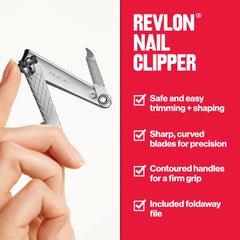 REVLON corta uñas, palanca-acción para uso ambidiestro y control.