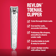 REVLON cortauñas con palanca ergonómica para uso ambidestro.