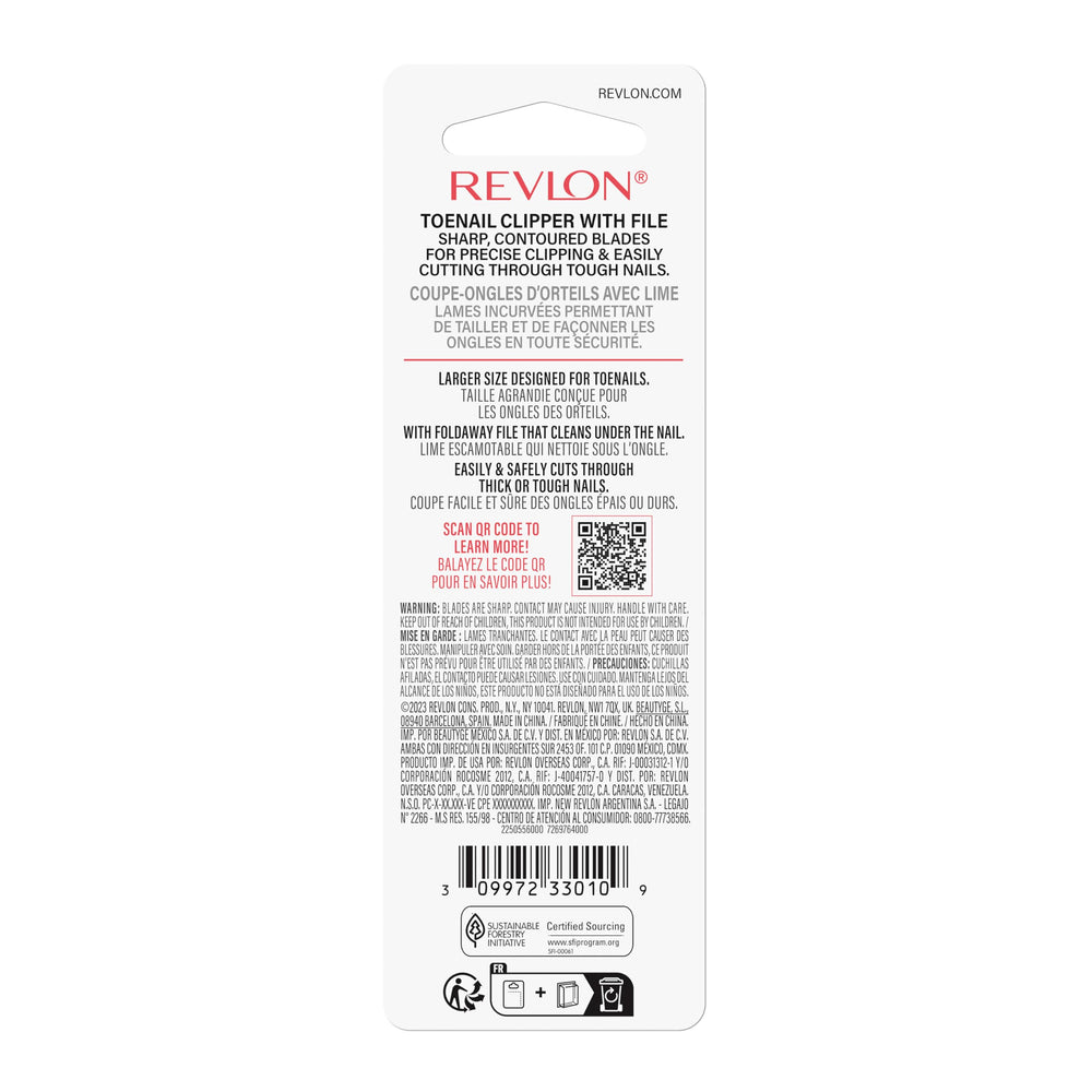 Cortaúñas REVLON de uso ambidestro para mayor versatilidad.