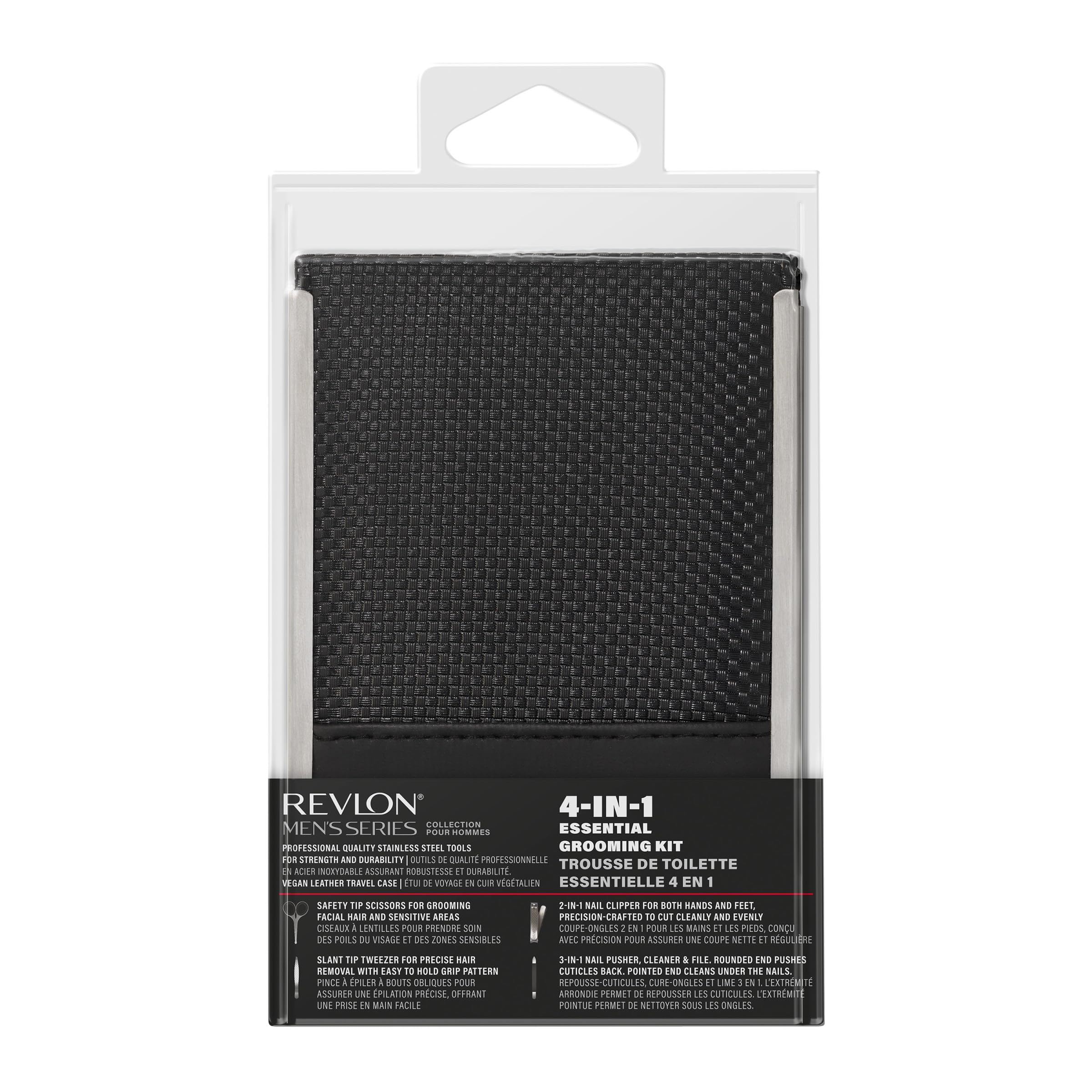 REVLON detalle en acero inoxidable para durabilidad y limpieza fácil.