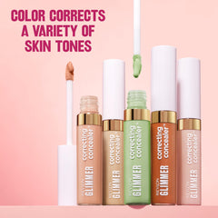 Revlon Glimmer Corrector tono durazno ocultando ojeras suaves.