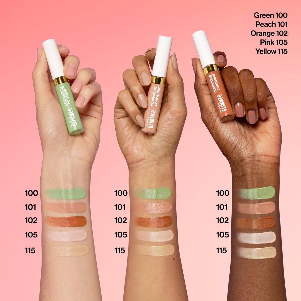 Revlon Glimmer Corrector tono naranja neutralizando sombras oscuras.