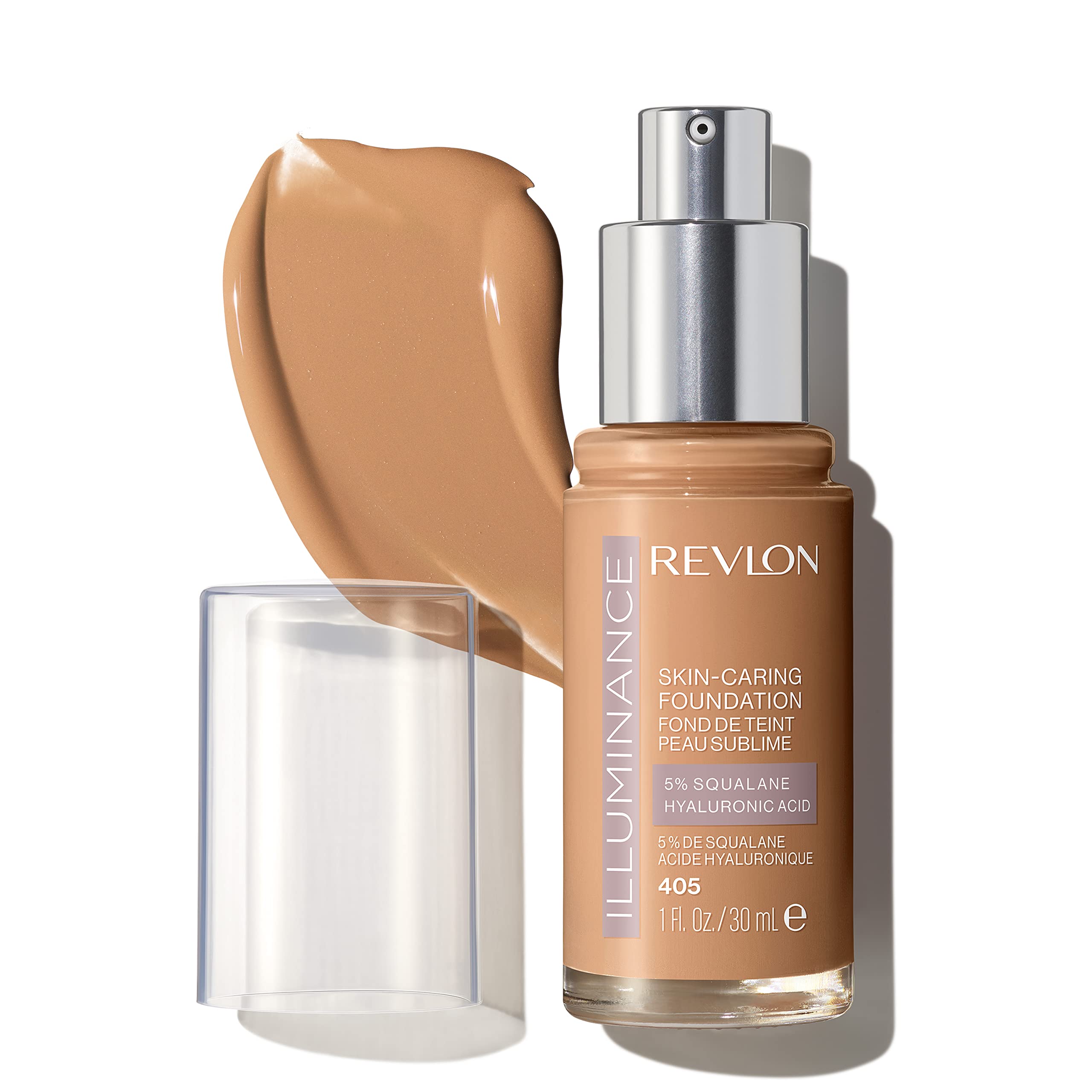 Revlon Illuminance, botella en primer plano, hidratación suave para la piel.