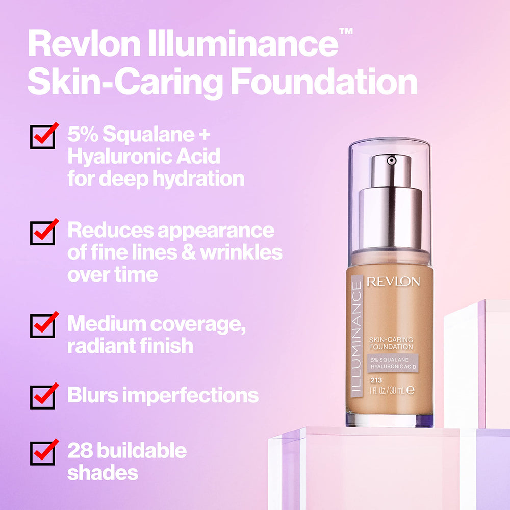 REVLON Illuminance Foundation - muestra en piel tono 217 Beige con cobertura media.