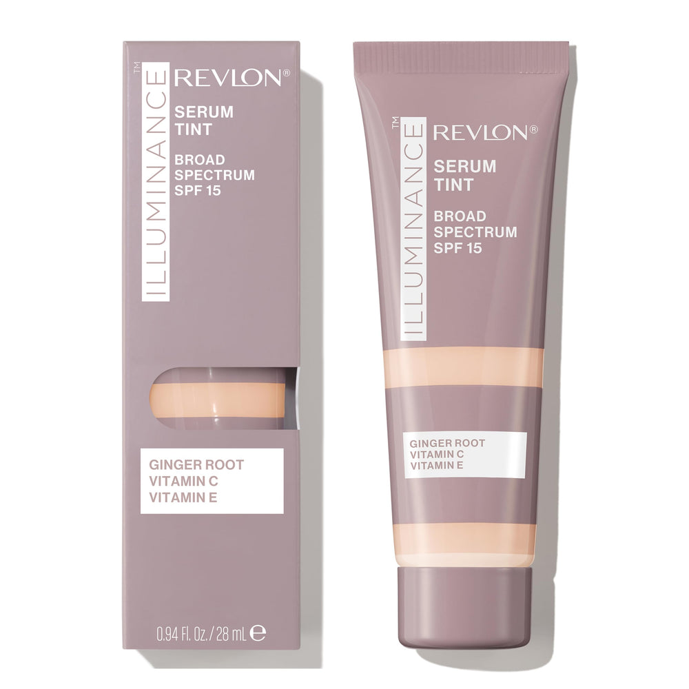 REVLON Illuminance Serum Tint: botella, acabado satinado y cobertura suave.