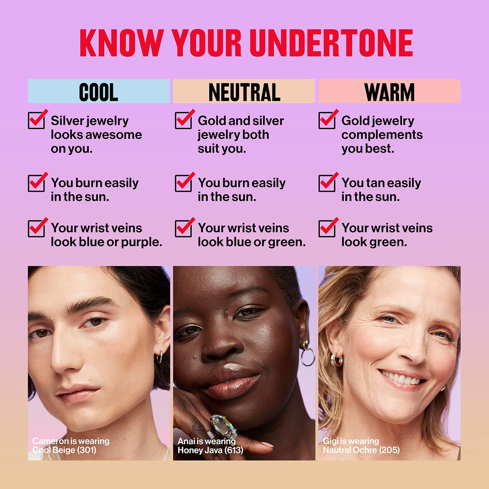 REVLON Illuminance 28 tonos disponibles para distintos tonos de piel.