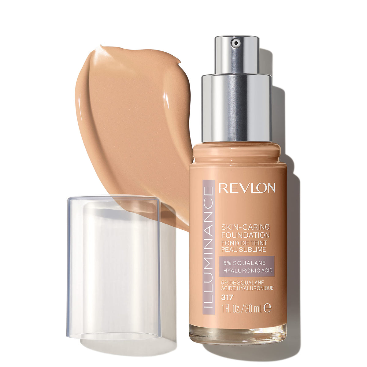 REVLON Illuminance: botella elegante de base iluminadora para piel hidratada.