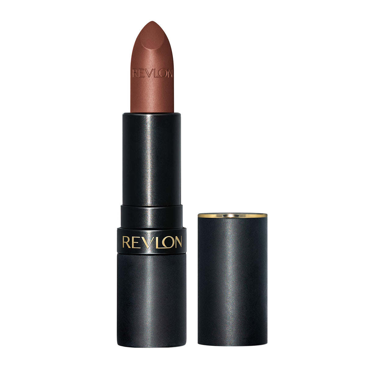 Revlon labial mate lujoso: empaque negro suave con acentos dorados para lujo visual