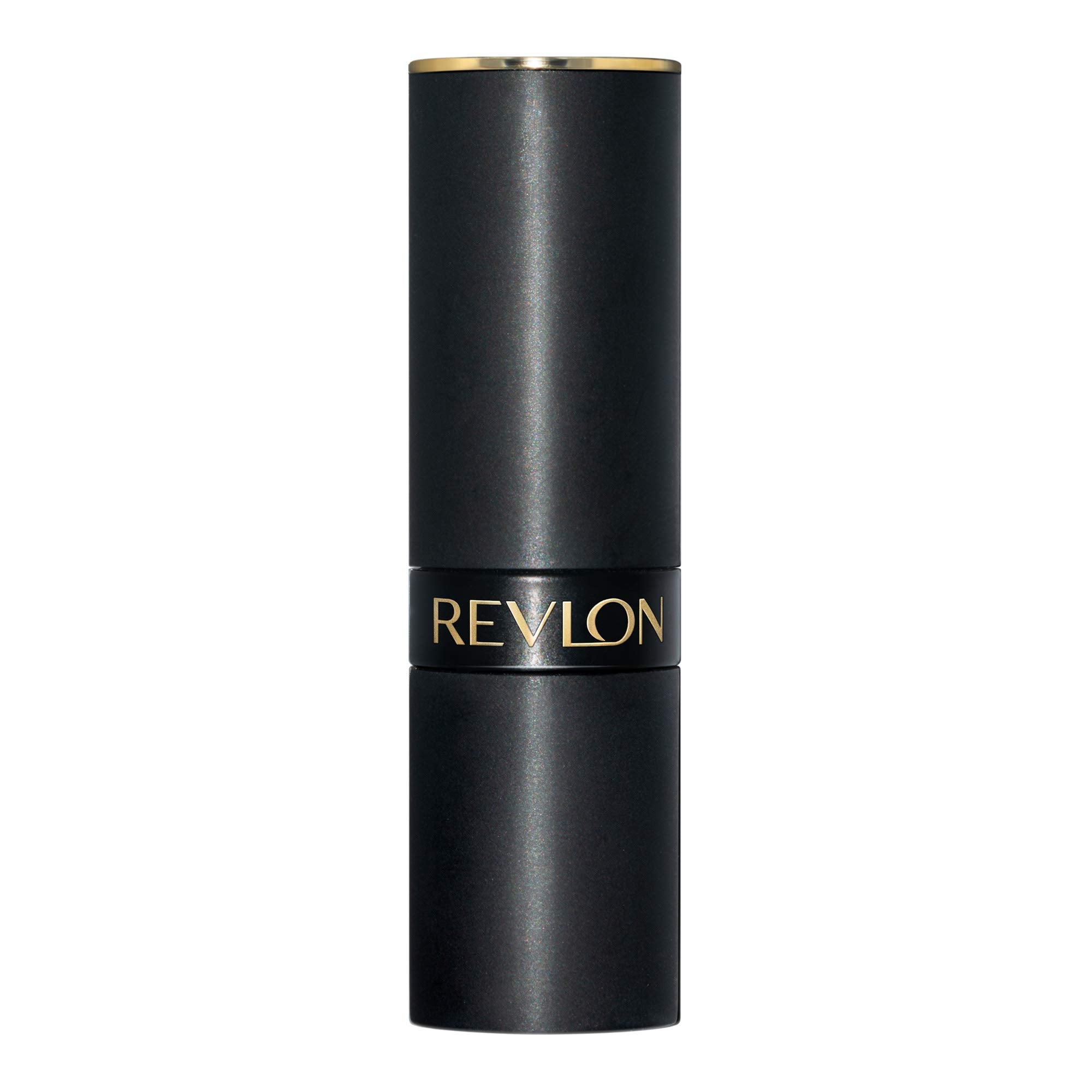 Envase negro mate de Revlon Luscious Mattes con borde dorado.