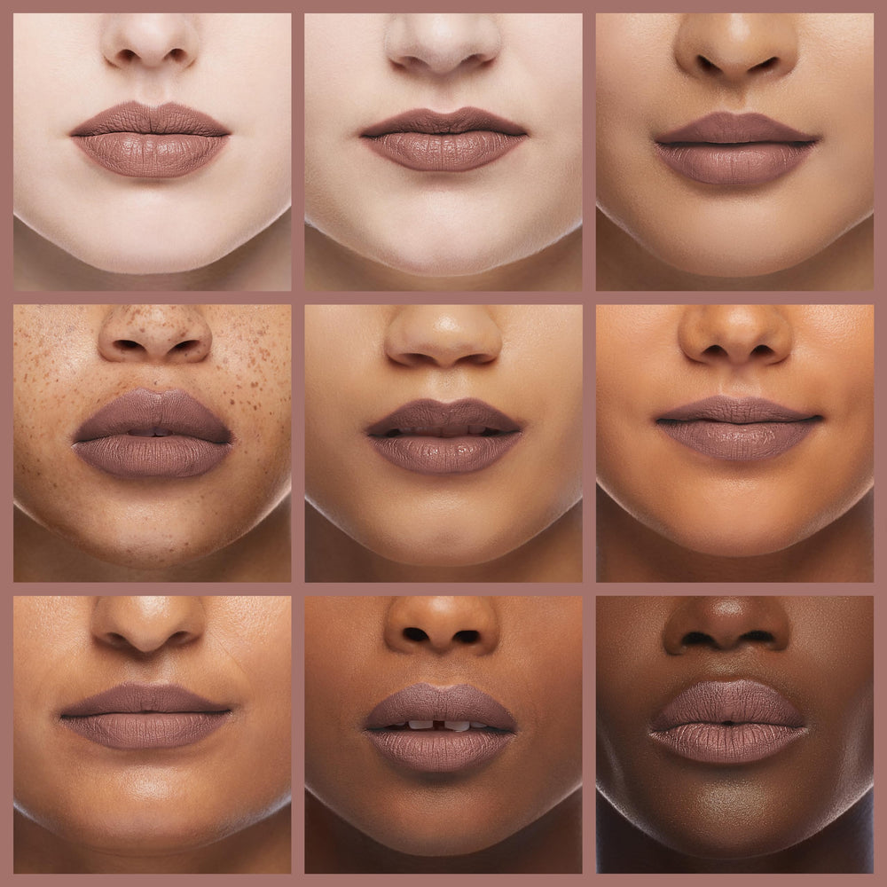Detalle de textura suave de Revlon Luscious Mattes para un acabado mate uniforme.